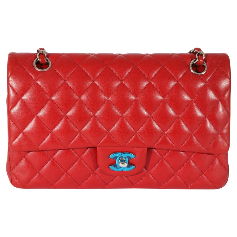 Chanel Red Quilted Lambskin Medium Classic Double Flap Bag For