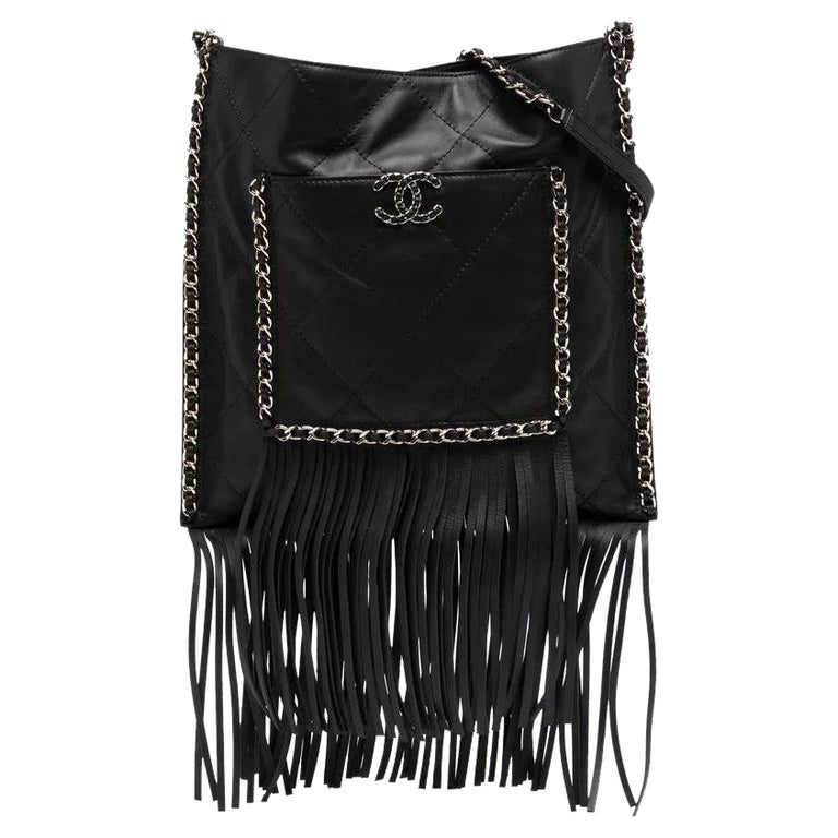 Chanel Black Leather Fringe Shopping Bag For Sale at 1stDibs