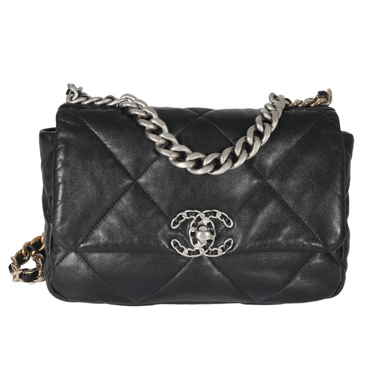 Chanel Black Quilted Goatskin Medium Chanel 19 Flap Bag For Sale
