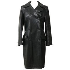 1990s GIANNI VERSACE Black Leather Trench Coat