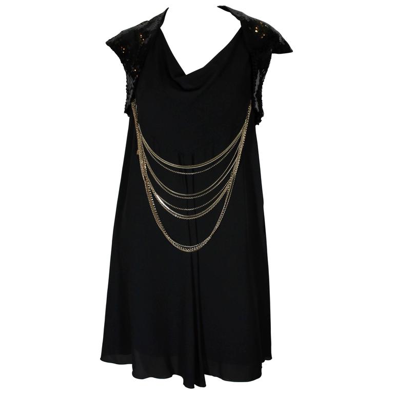 Chanel Black Silk and Sequined Dress with Gold Multi-Layer Chain, 2007 ...