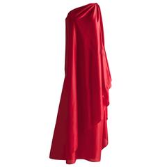 Vintage Halston IV Dorian 1970s Draped Red Jersey Grecian One shoulder Dress Gow