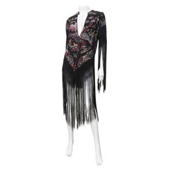 Antique Elaborately Embroidered 1920s Silk Jacket with Fringe