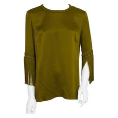 Andrew GN Olive Satin Looking Fringe Sleeve Top -Size 40