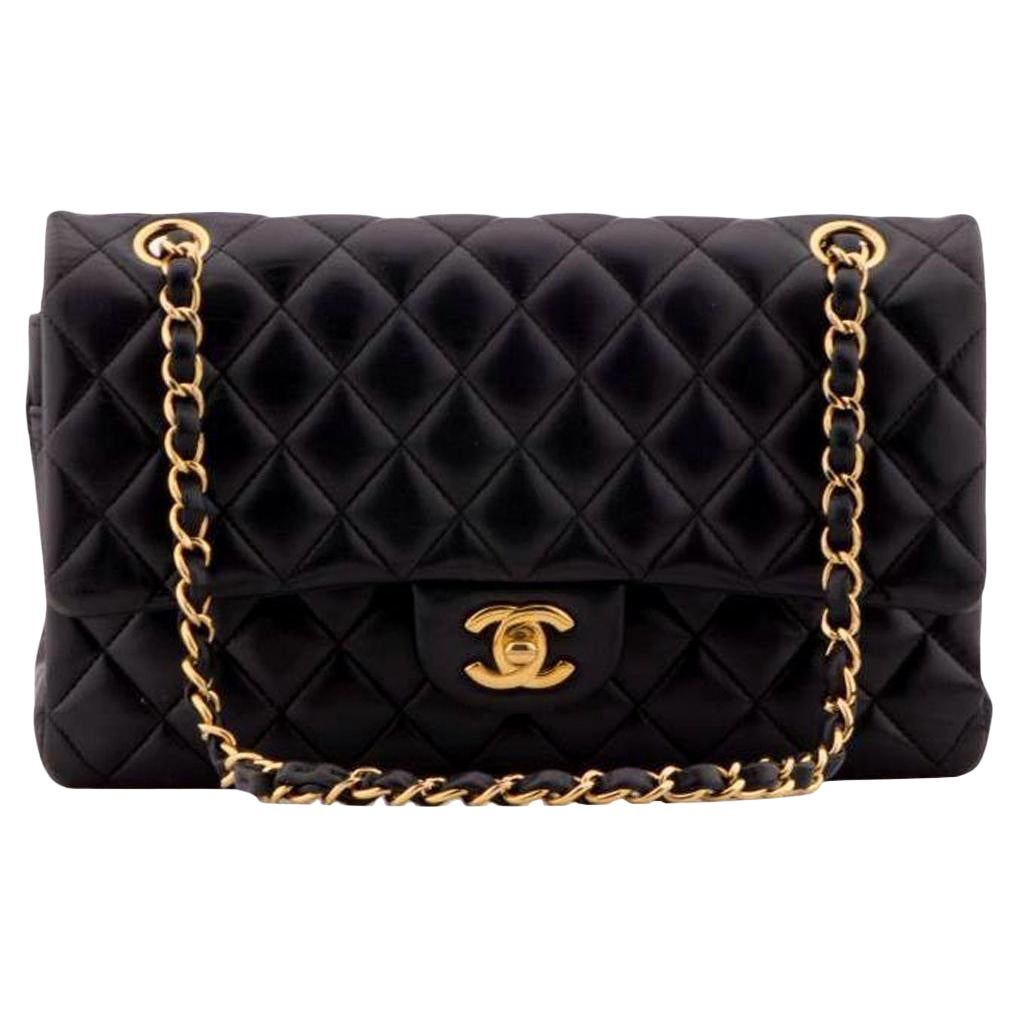 CHANEL Black Quilted Lambskin Timeless Classic Medium Double Flap Bag