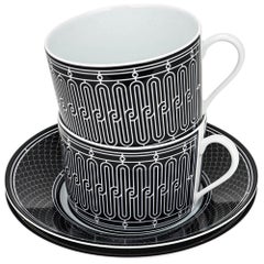 Hermes H Deco Breakfast Cup and Saucer Porcelain Set of 2