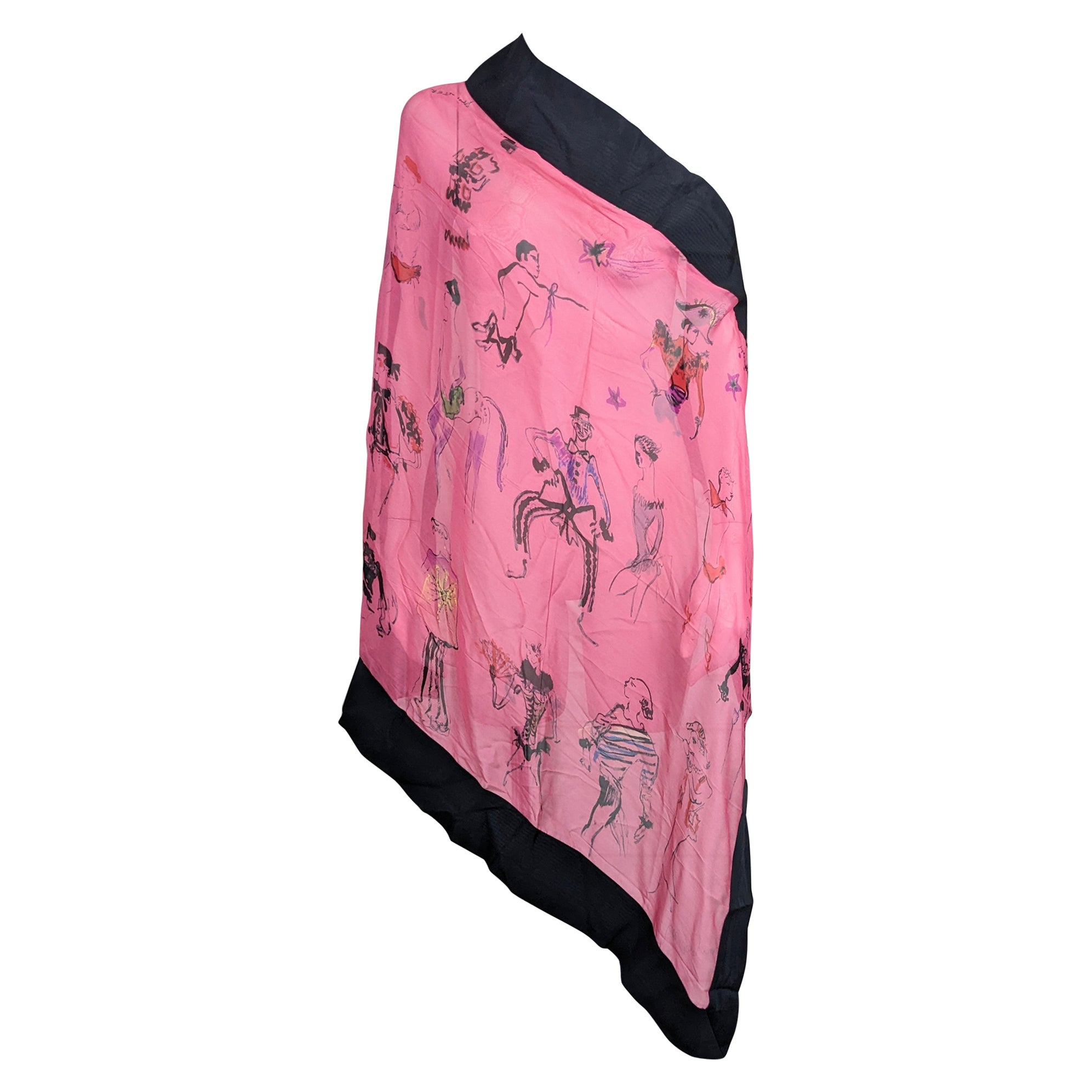 Unusual Moschino Silk Chiffon Painted Scarf For Sale