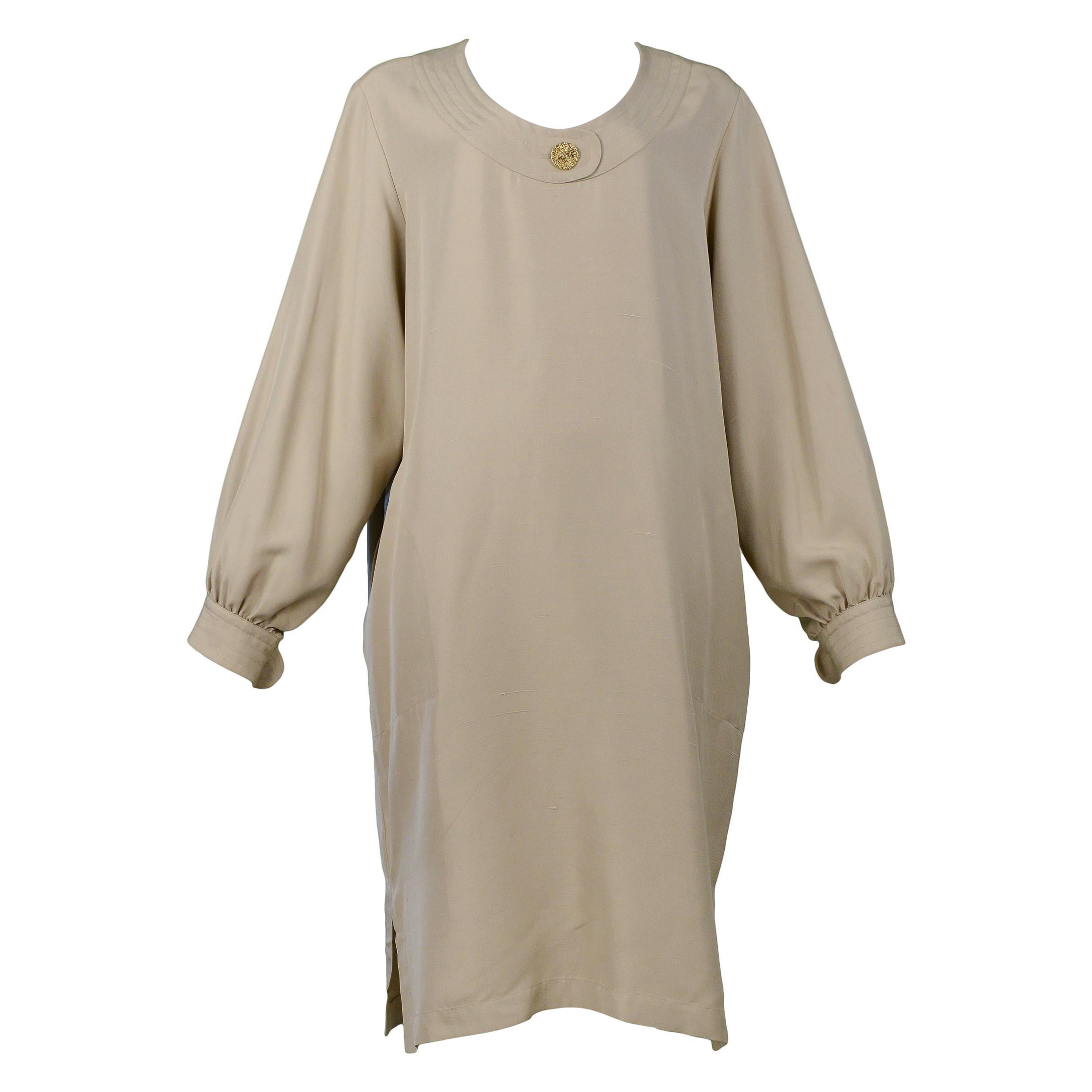 Yves Saint Laurent YSL Khaki Sack dress With Gold Button For Sale