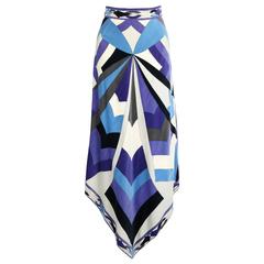 EMILIO PUCCI 1960s Blue Purple Signature Print Velvet Scarf Hem Maxi Skirt Sz 14 8