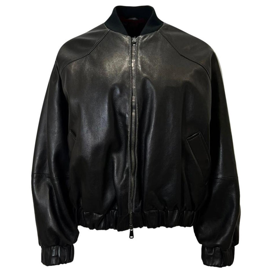 Brunello Cucinelli Leather Bomber Jacket With Mink Fur Lining For Sale
