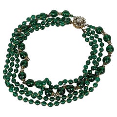 Vintage Miriam Haskell Emerald  Gripoix Glass Bead Necklace