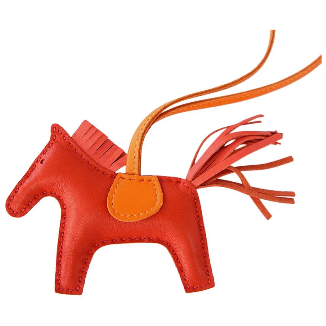 HERMES Rodeo Horse Bag Charm PM Rose Indienne and Orange 