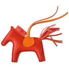 HERMES Rodeo Horse Bag Charm PM Rose Indienne and Orange 