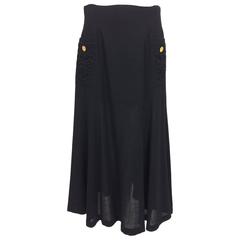 Chanel black wool crepe applique pocket midi skirt 42