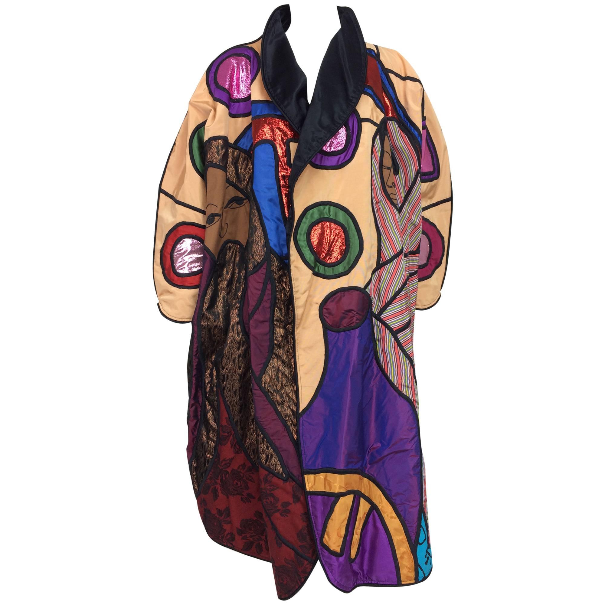 Vintage La Coleccion Judith Roberts Indigenous tribes applique coat 1980s