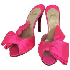 Christian Louboutin hot pink silk huge bow front high heel mules 40M 8