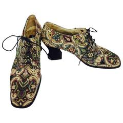 Vintage Kenneth Cole tapestry brocade Louis heel lace up shoes 9M 1990s 7