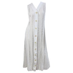 1970s Charm of Hollywood Ivory Off White Crochet Sheer Vintage Maxi Duster Vest