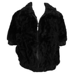 Black goat fur leather trimmed zip front gillet/vest never worn X-large 12