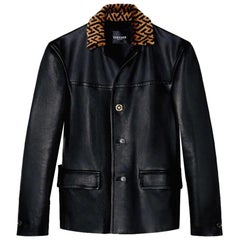 Versace Leather Jacket With Greca Fur Collar