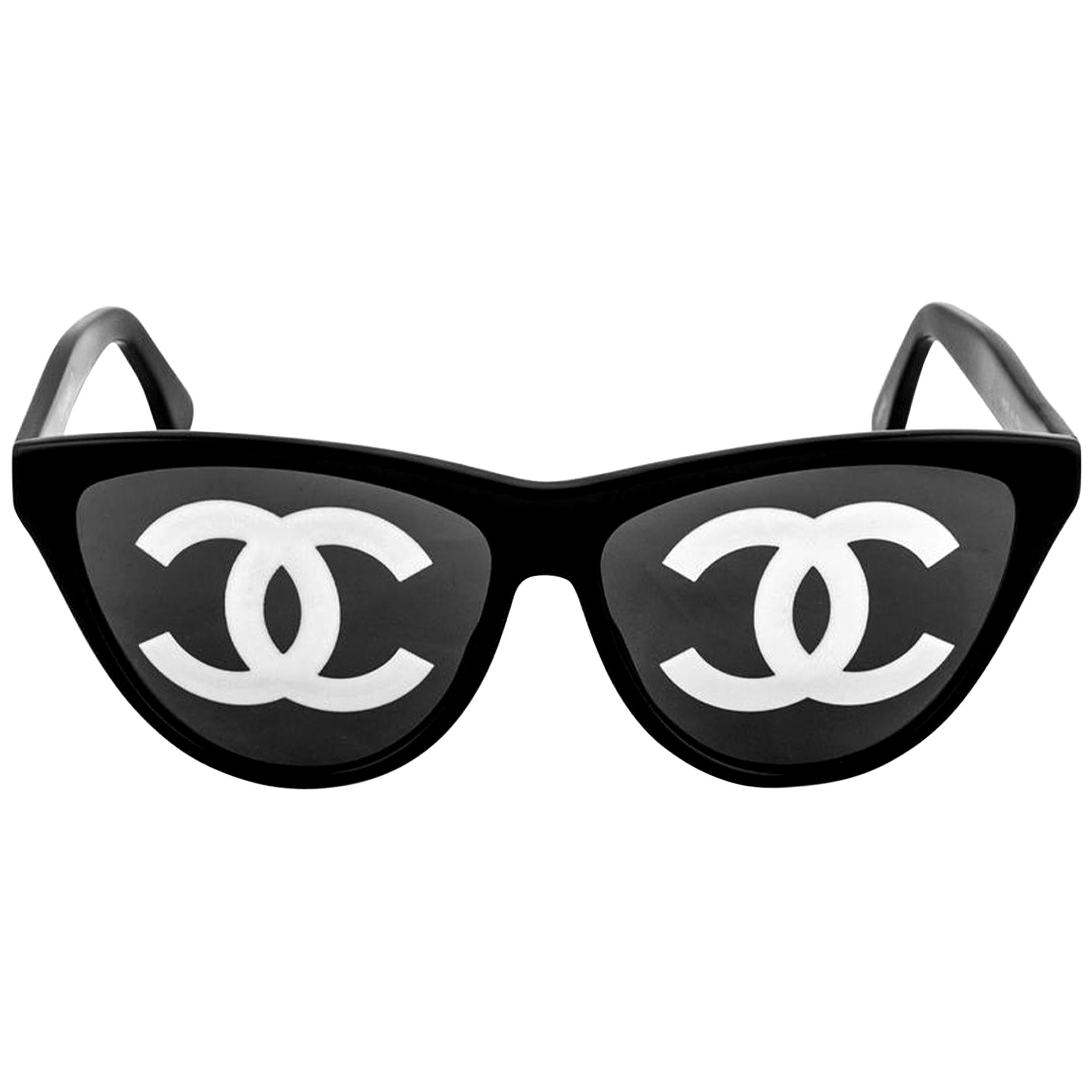Chanel Ultra Rare Black Vintage Runway CC Logo Sunglasses