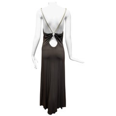 Celine Brown Matte Jersey Spaghetti Strap Dress