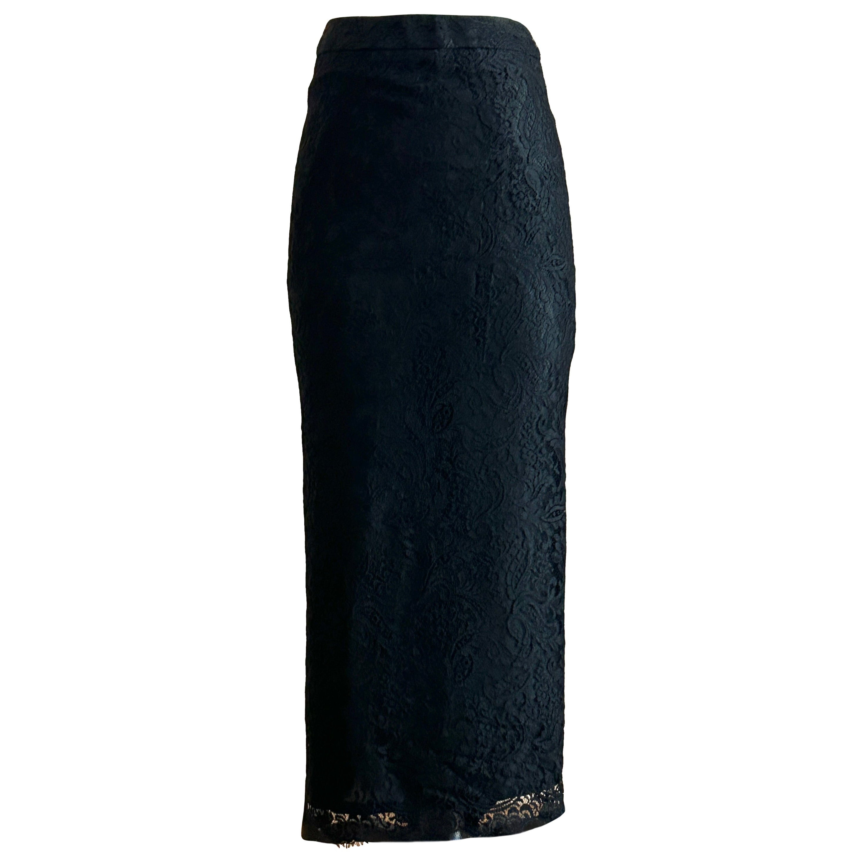 Alexander McQueen Vintage 1990s Black Lace Long Pencil Skirt For Sale