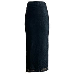 Alexander McQueen Retro 1990s Black Lace Long Pencil Skirt