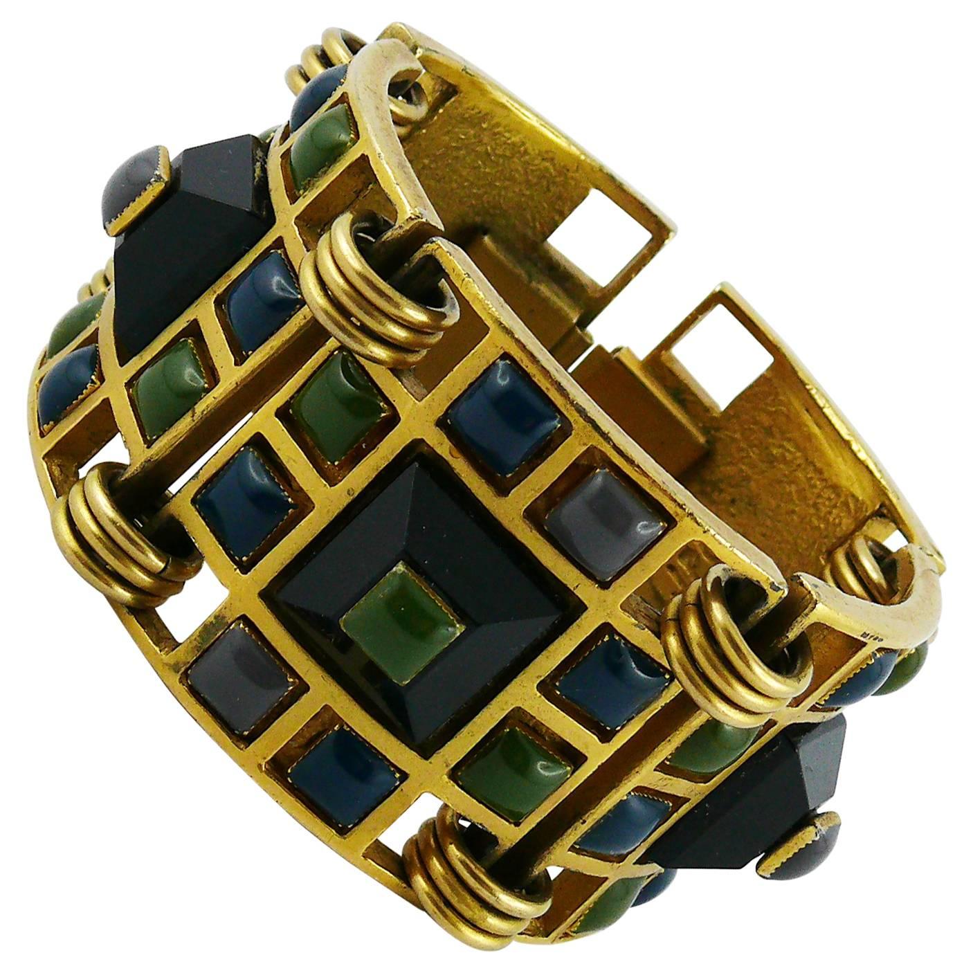 Jean Paul Gaultier Vintage Rare Geometric enameled Cuff Bracelet