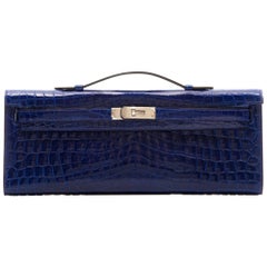 Hermes Electric Blue Niloticus Krokodil Kelly Cut Clutch