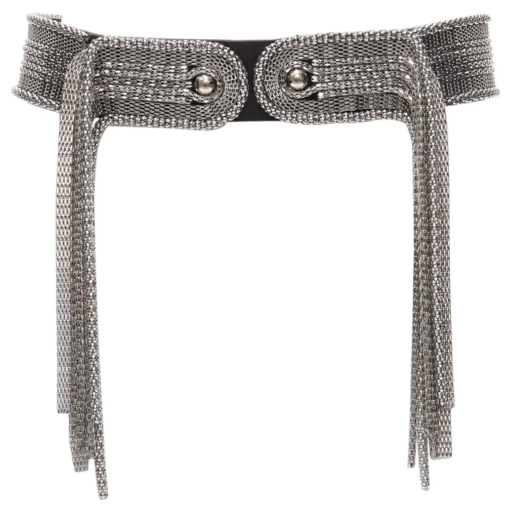 CHRISTOPHER KANE 2023 silver dangling chain black leather statement waist belt S For Sale