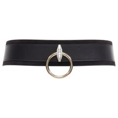 CHANEL B16A CC logo crystal gold metal hoop black leather waist belt 70cm