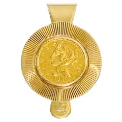 Antique Tiffany & Co 22k Gold Coronet Head Quarter Eagle Coin Money Clip