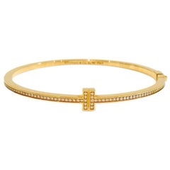 Tiffany & Co  'T' Hinged Bangle In 18k Rose Gold & Diamond