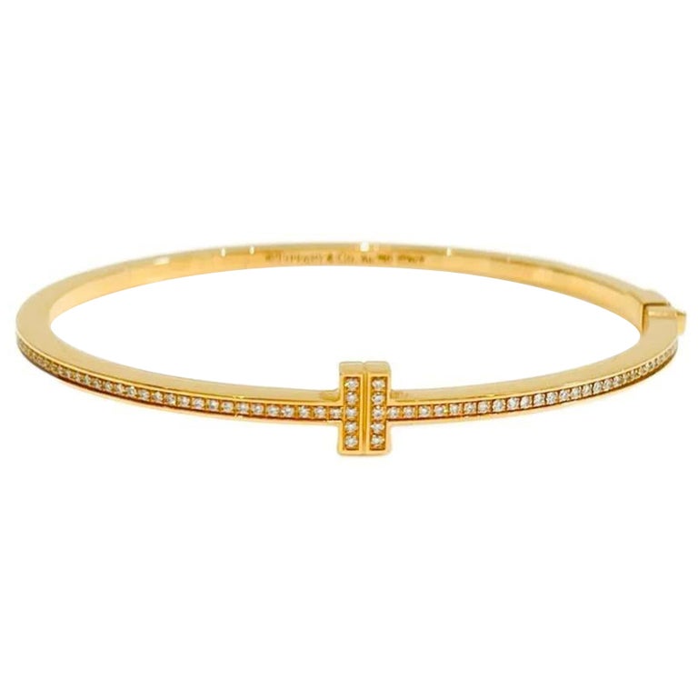 Tiffany & Co. “T” Gold Diamond Hinged Wire Bangle in 18k Rose Gold