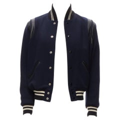 SAINT LAURENT Hedi Slimane 2014 Teddy Varsity leather trim bomber jacket FR44 