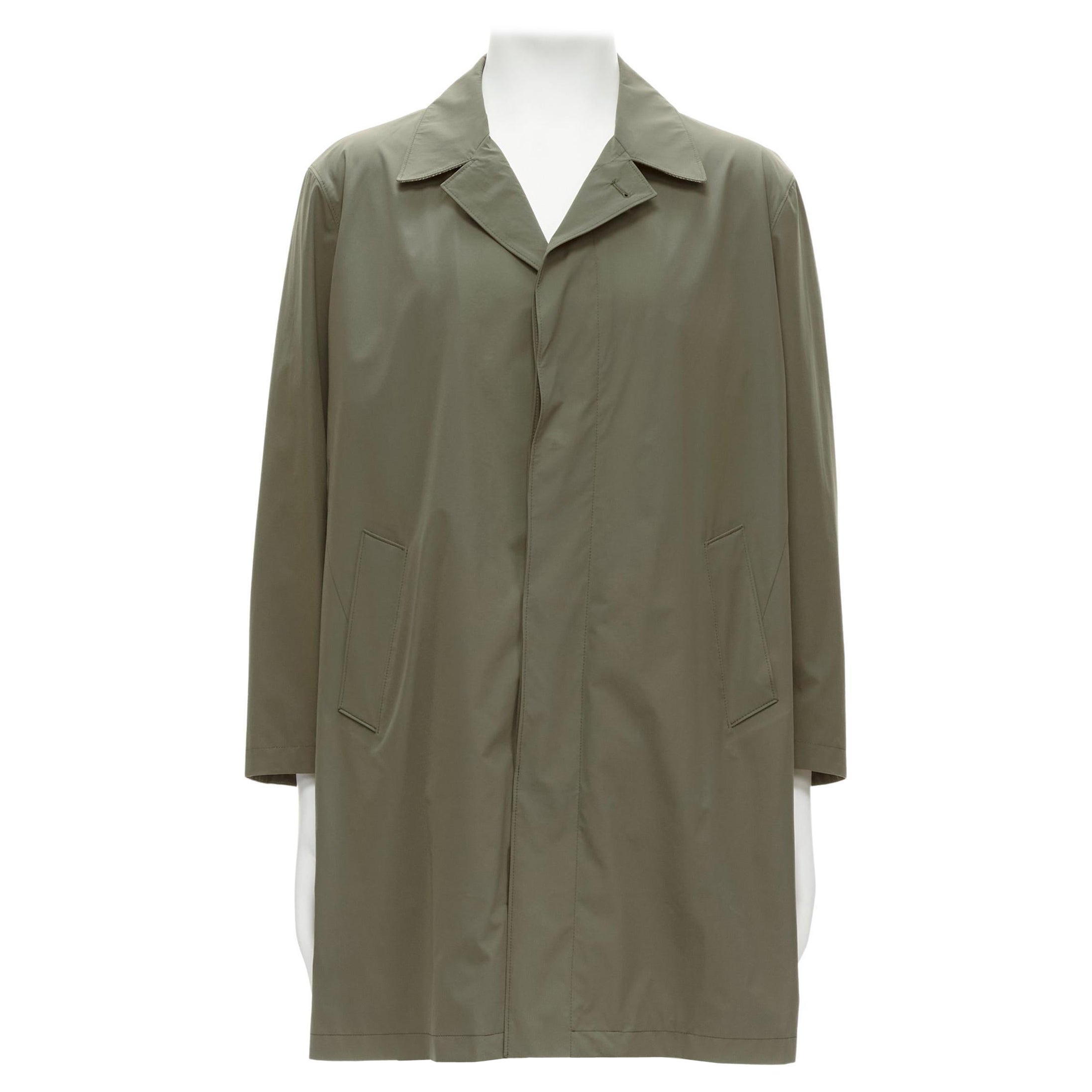 LORO PIANA green classic minimal invisible buttons longline jacket coat XL For Sale