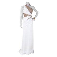 VERSACE CRYSTAL EMBELLISHED WHITE SILK GOWN DRESS Sz IT 42