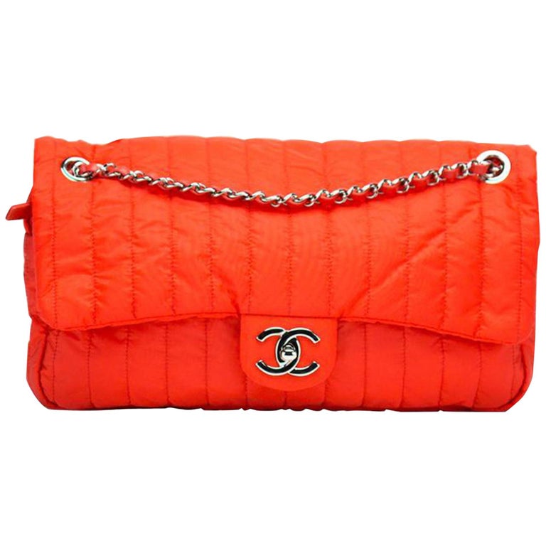 Chanel Classic Flap Soft Shell Vertical Quilted Jumbo Orange Nylon Shoulder  Bag For Sale at 1stDibs