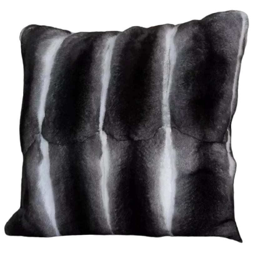 Brand New Black Velvet Chinchilla Fur Pillows (12"x12") For Sale
