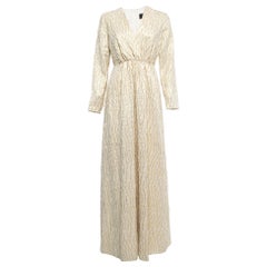 Max Mara Gold Silk & Lurex Gathered Waist Long Dress S