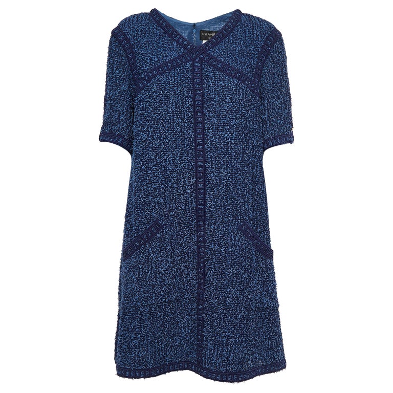 Louis Vuitton Lace Trim Monogram Tile Dress Blue. Size 36