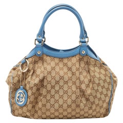 Gucci Tote media Sukey in tela e pelle GG blu/beige