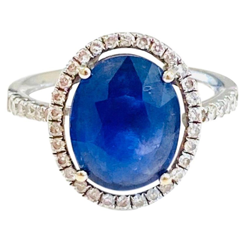 Sapphire & Diamond Ring Set In 18k White gold For Sale