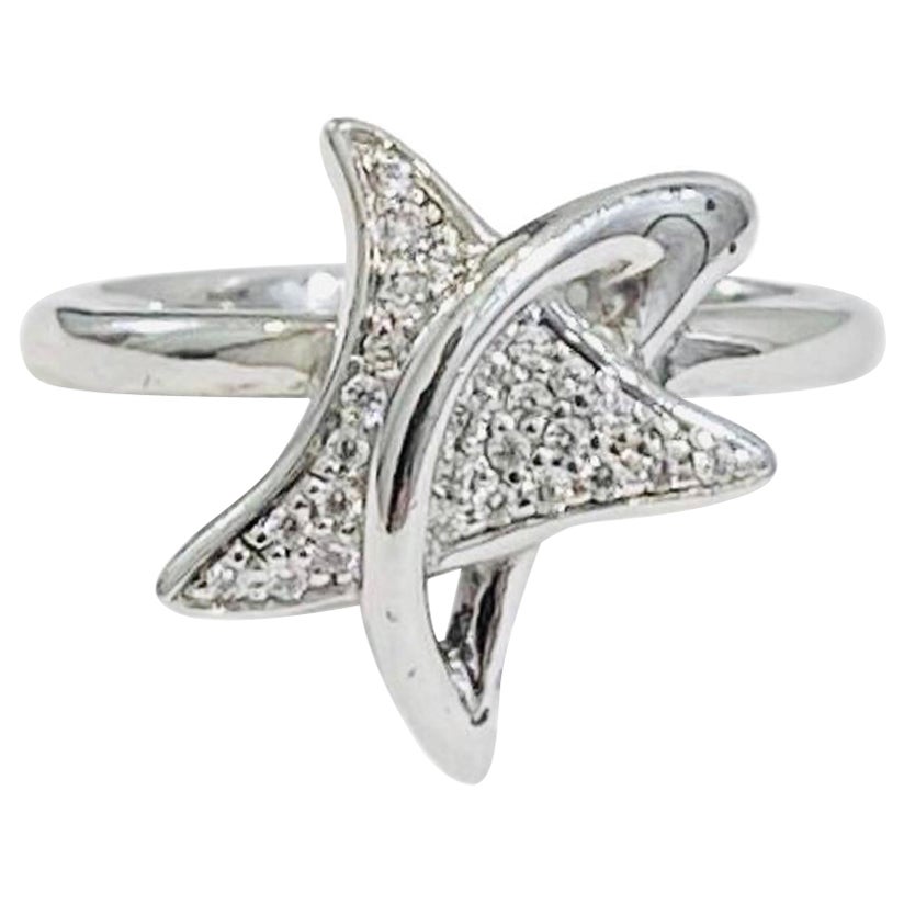 18k White Gold & Diamond Star Ring For Sale