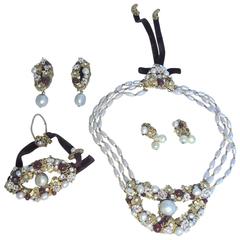 Extremely Rare 1939 Miriam Haskell Complete Parure Set 4
