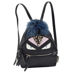 Fendi - Sac à dos en nylon et cuir avec œil de monstre, noir