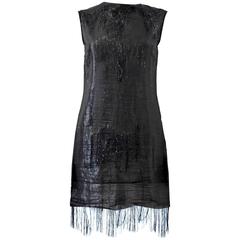 Maison Martin Margiela black, fringed, sheer, metallic ‘flapper’ dress 