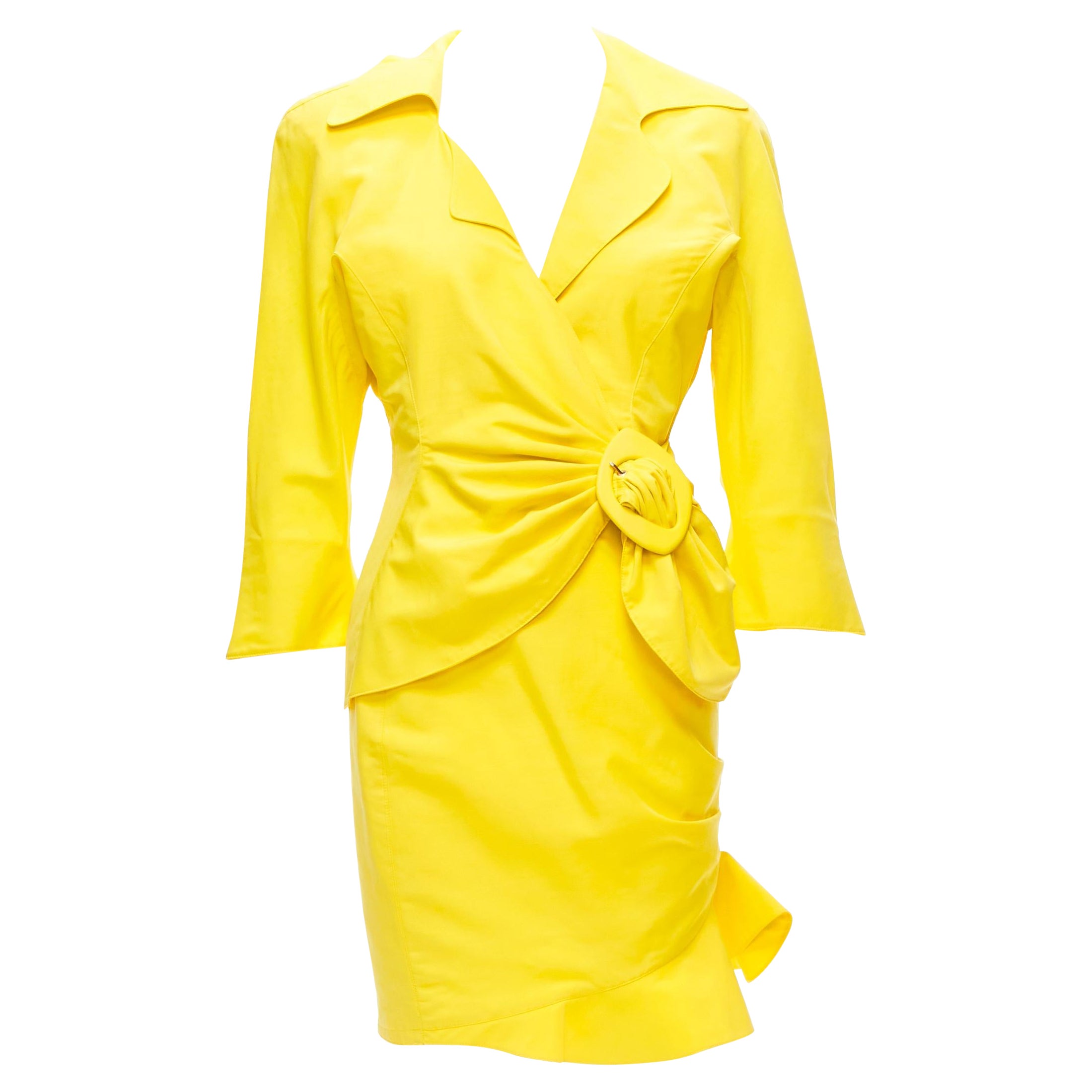 THIERRY MUGLER Vintage bright wrap front vampire collar ruffle skirt suit IT7AR For Sale