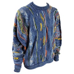 Coogi Vintage Mens Textured Indigo Dyed Cotton 3D Oversized Knit Sweater Jumper